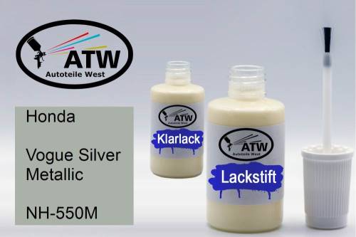 Honda, Vogue Silver Metallic, NH-550M: 20ml Lackstift + 20ml Klarlack - Set, von ATW Autoteile West.